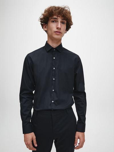 Calvin Klein Ruhák HU783960 | Calvin Klein Slim Poplin Stretch Férfi Ing Fekete